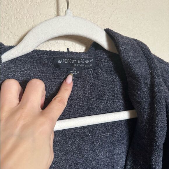 Barefoot Dreams Hooded Long Cardigan Size Small Navy Blue Cozy Chic Lite - Picture 4 of 6